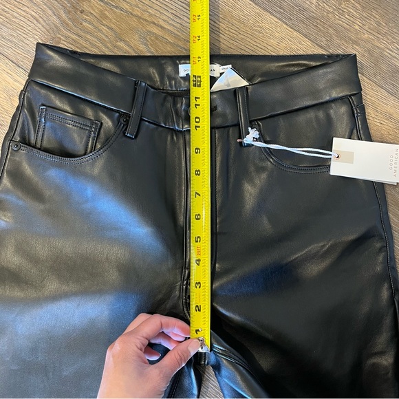 Good American Good Icon Faux Leather Pants Straight Leg Black Womens Size 10 - Picture 8 of 10